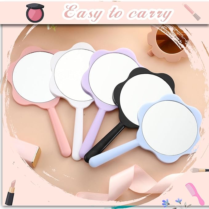 50 Pcs Handheld Mirror Bulk Small Hand Mirror with Handle Portable 2.87 x 5.51 Inches Plastic Compact Makeup Cosmetic Tools for Travel Daily Use (Black,White,Lotus Pink,Blue,Purple)