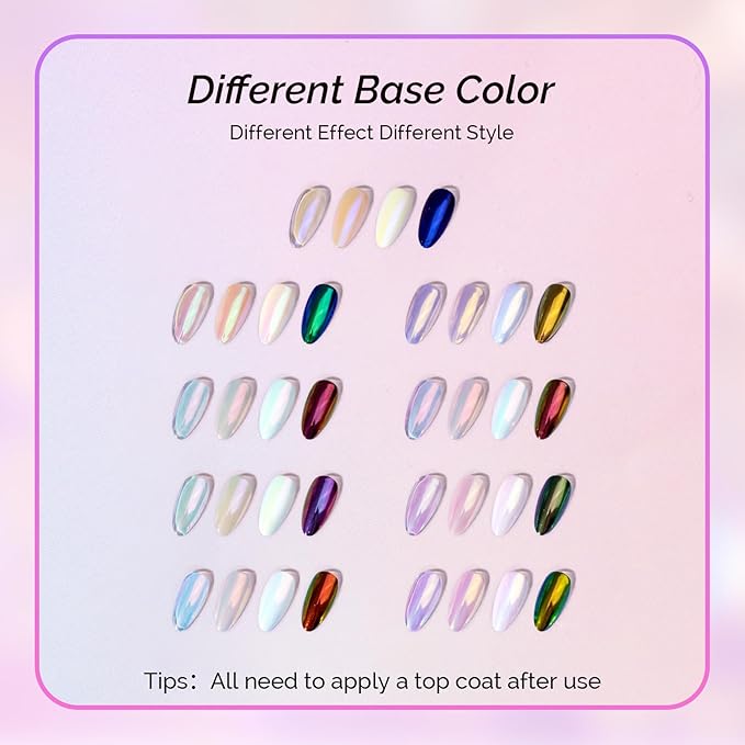 MelodySusie 9Pcs Unicorn Chrome Nail Powder,Ice Transparent Aurora,Mirror Effect,Color Changing Pearlescent,Multi-color Chrome Rainbow Pigment Super Shiny,Suitable for Home DIY Nail Salon