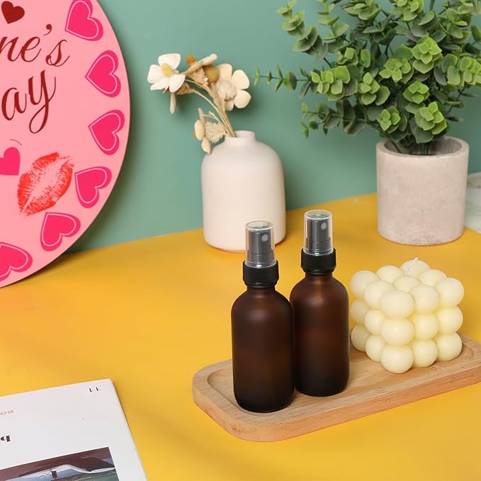 Amber Glass Small Spray Bottles 2 oz 24 Packs,Fine Mist Sprayer Pretty Finish,Refillable Containers mini spray bottles for Cleaning Solutions and Skin Care (Amber Frosted 24Pack)