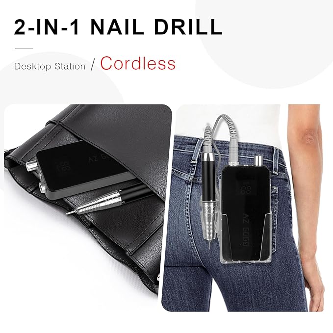 AZ GOGO Brushless Nail Drill, 35000RPM Professional Salon Electric Cordless Nail File Rechargeable Portable Nail Drill Machine for Gel/Acrylic Nails (Black)