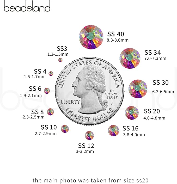 Beadsland Hotfix Rhinestones Bulk, 14400PCS Crystal Hot Fix Rhinestones for Crafts Clothes DIY Decoration, Crystal AB, SS6, 1.9-2.1mm