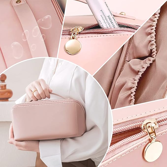 Large Capacity Travel Cosmetic Bag with Handle and Divider - Multifunctional Makeup Bag for Easy Access, Waterproof