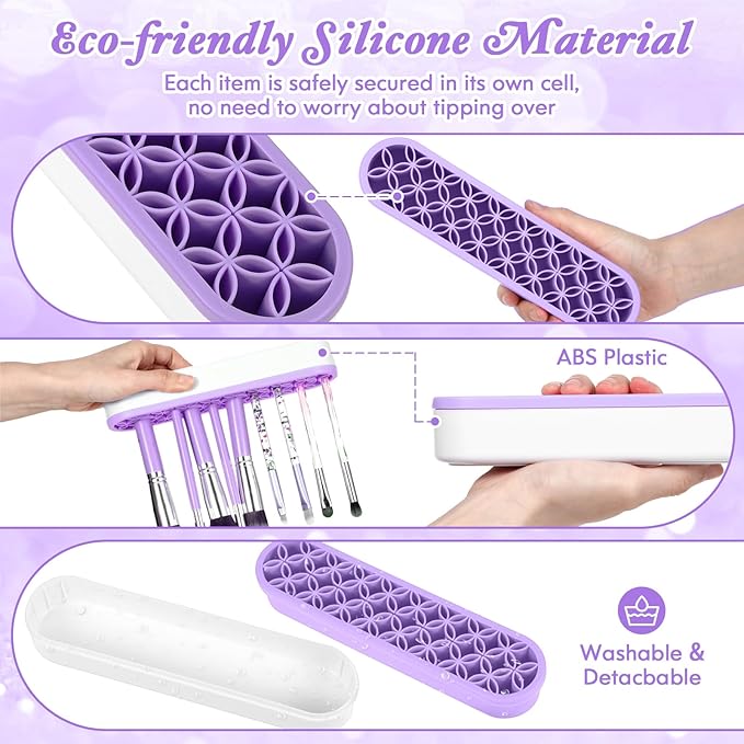 MAQUITA 4 Pcs Silicone Makeup Brush Holder Stand Multipurpose Cosmetic Travel Storage Box Painting Pen Brush Organizer for Brush, Eyeliner Pencil Art (Multicolored)