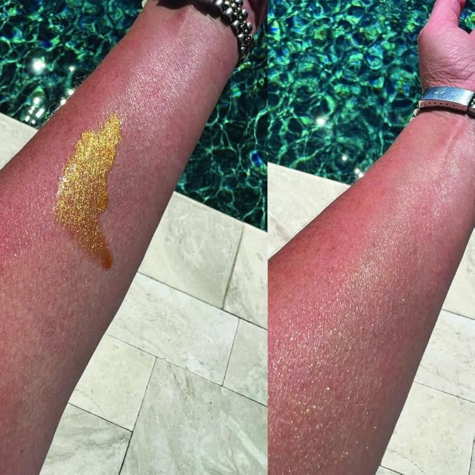 GLIMMER GODDESS Organic Illuminating Shimmer Body & Face Oil – 24K Gold – Hydrating Vegan Formula for Radiant Glow – 4 oz