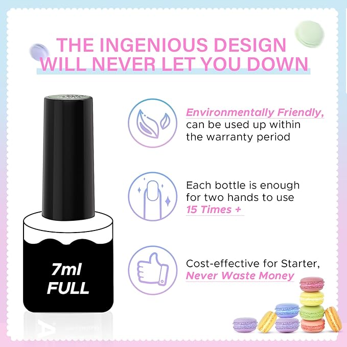 MEFA Macaron Gel Nail Polish Set 6 Colors, Spring Summer Pastel Soft Green Light Blue Coral Peach Lilac Purple Pale Creamy Shades Popular Nail Art Design Salon at Home DIY Manicure Gifts for Women