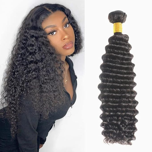 Deep Wave Human Hair Bundles Brazilian Virgin Hair 22 inch Deep Wave Bundles 100% Unprocessed Natural Black Color Bundles human hair for Women