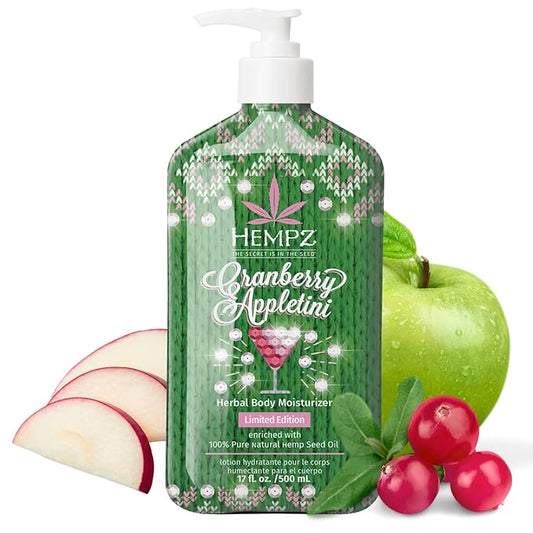 Hempz Cranberry Appletini Herbal Body Moisturizer 17 ounces, Limited Edition Holiday Body Lotion for Women or Men with Dry or Sensitive Skin - Hydrating Face Moisturizer for Daily Radiance