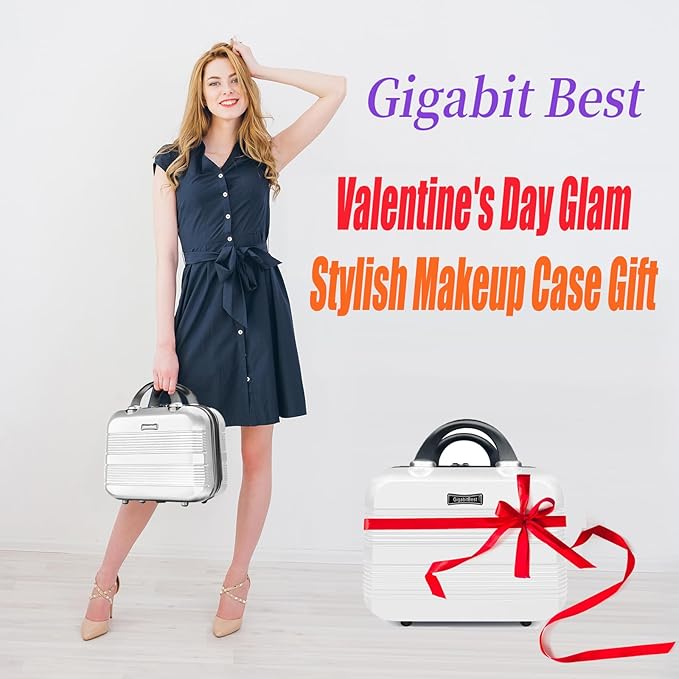 14" Portable Hard Shell Makeup Travel Case - Stylish PC+ABS Cosmetic Organizer for Women - Scratch-Resistant, Elastic Strap, Mini Suitcase - Perfect for Romantic Gifts（Arctic White）