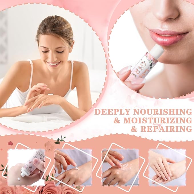 192 Pcs Baby Shower Gifts for Guests Prizes Include 48 Hand Cream and 48 Lip Balm Bulk Bridal Wedding Party Gifts Favor Travel Hand Lotion with Organza Bags Tags for Guests(Baby Girl)