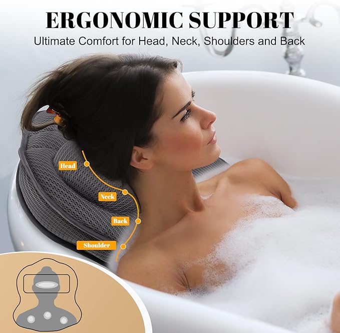 Extra Thick Bath Pillows for Tub-Luxury Bathtub Pillow for Head Neck and Back Support, Soft 4D Air Mesh Bath Pillow with Strong Suction Cups, Relaxing Bath Accessories Spa Gifts for Women