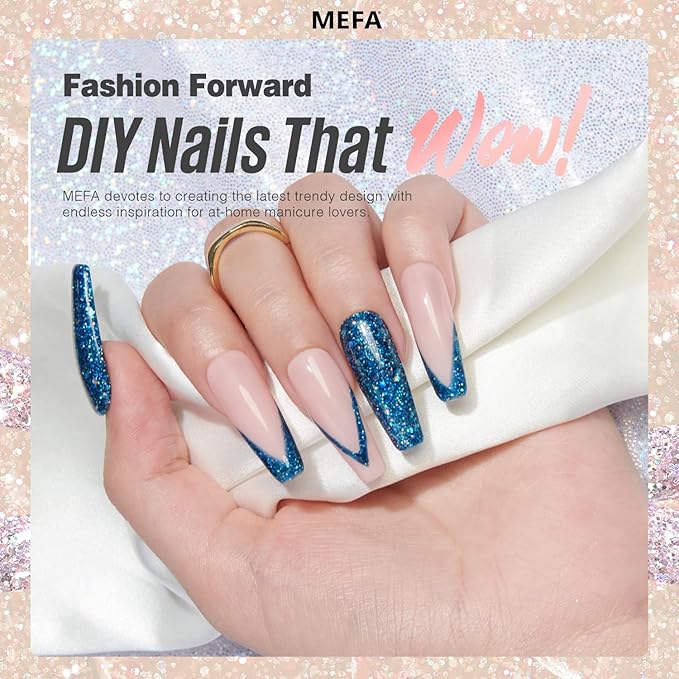 MEFA Glitter Nail Polish Set 6 Colors, Chrome Platinum Sparkly Shiny Black Silver Pink Champagne Turquoises Gel Polish Kit Soak Off Nail Art Design at Home DIY Manicure Kit Gifts for Women