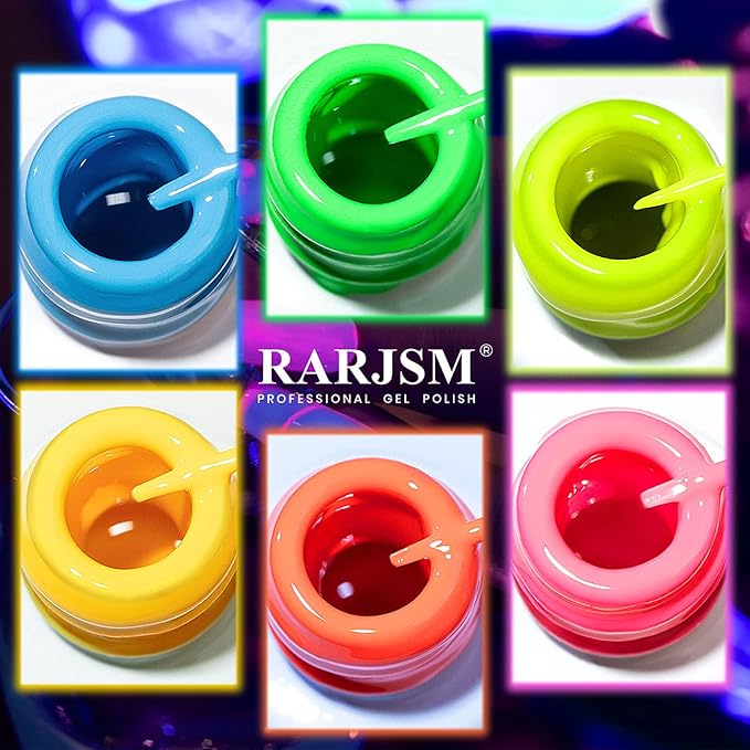 RARJSM Glow In The Dark Gel Liner Art Set - Luminous Painting Gel For Neon Nail Art - Hot Pink, Yellow, Green, Blue, Orange Colors - Christmas Kit