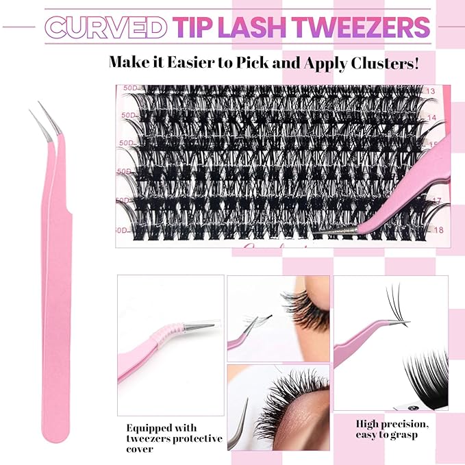 DIY Lash Extension Kit with 684pcs Lashes Clusters,1X/2X Magnification Compact Mirror with Light,Lash Bond and Seal,Eyelash Remover Tweezers Applicator Mascara Brush(50-60-80-100D)