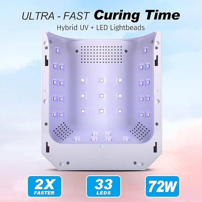 UV Light for Gel Nails 72W Cordless LED Nail Lamp Gel Polish Dryer 4 Timer Modes Rechargeable Bling Silver Diamond Rhinestones for Salon & Home