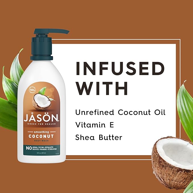JASON Coconut Smoothing Body Wash, For a Gentle Feeling Clean, 30 Fluid Ounces