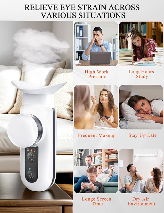 Heated USB Nano Eye Moisturizer & Soother - Portable Drops Steamer for Dry Eye, Rechargeable Electric Mist Sprayer With Warm Compress for Stye Relief, Home & Travel, Off White