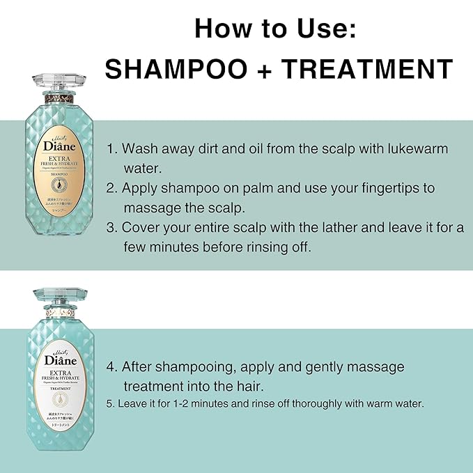 Moist Diane Anti-Dandruff Shampoo and Conditioner Set for Dry Hair & Itchy Scalp Women & Men, Keratin Shampoo by Protein & Argan Oil from Japan, Silicone& Paraben Free, Extra FRESH& HYDRATE 30.4 Fl Oz