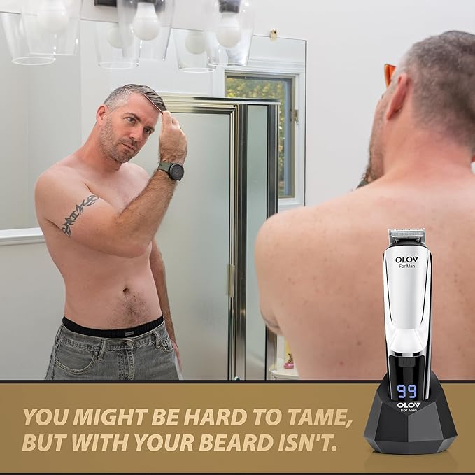 Beard Trimmer, 21 Piece Mens Grooming Kit for Beard & Mustache Trimming, Electric Shaver, Nose Hair Trimmer, Cordless Hair Clippers, Waterproof, Silver