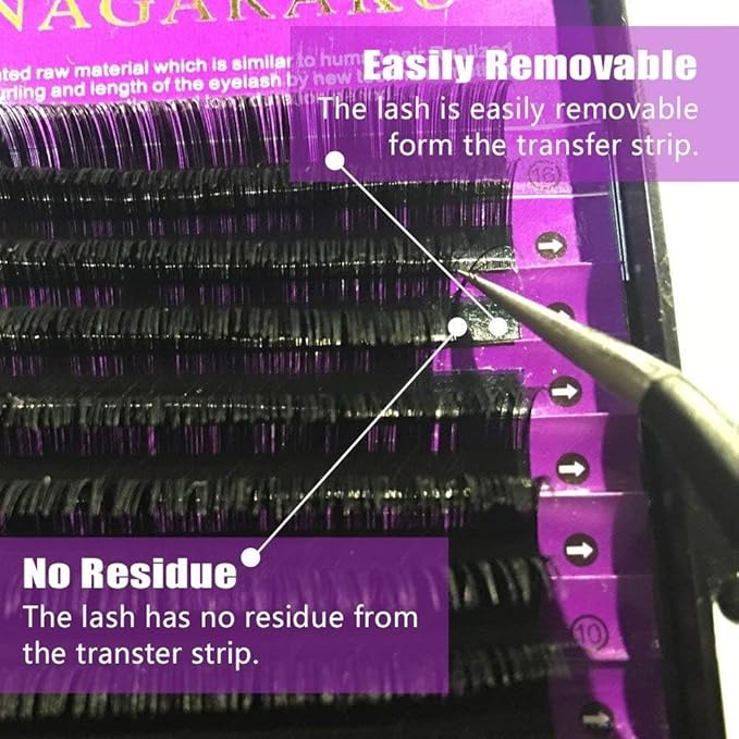 NAGARAKU 5 Trays Eyelash Extensions Individual Lashes 0.20mm C curl 9/10/11/12/13mm in 1 pack Classic Matte Black Natural Professional Faux Mink 16 rows