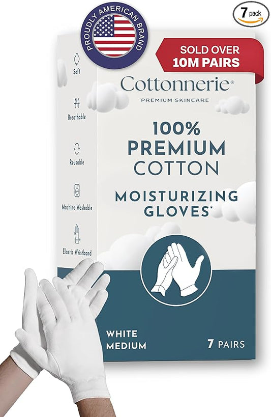 Cotton Gloves for Dry Hands Sleeping, Moisturizing Gloves Overnight, Hand Moisturizer Gloves, Moisture Gloves for Dry Hands Overnight, Sleeping Gloves, Eczema Gloves, Medium 7 Pair