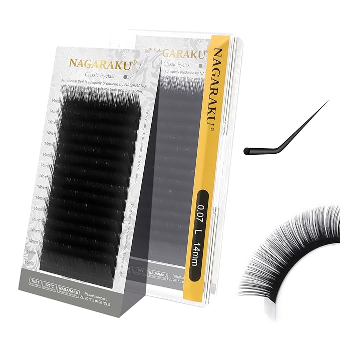 NAGARAKU Eyelash Extensions Individual Lashes Extensions Classic Lash Matte Black 16 Rows Soft Natural Matte Black Professional Beauty Salon Lashes Supplies - 0.07L 14mm