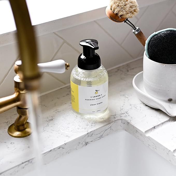 CLEAN MAMA Plant-Derived Foaming Hand Soap - Aromatic and Nourishing Hand Wash, Natural Essential Oils Infused - USDA Certified Biobased - 12 Ounce, Lemon