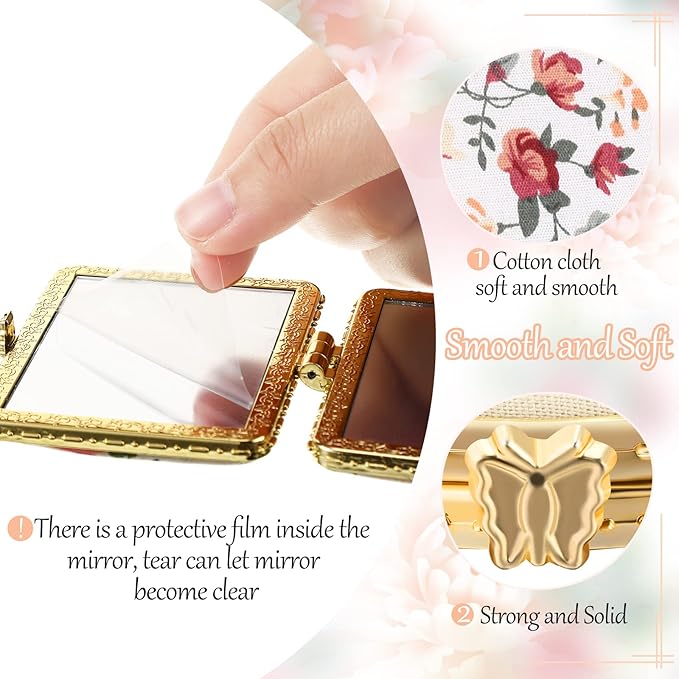 Blulu 24 Pcs Compact Mirror for Purse Bulk Small Flower Pocket Mirror Folding Floral Retro Return Gifts for Women Makeup Travel Portable(Gold Edge)