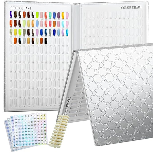 308 Colors Nail Display Swatches Book with 360 Tips for Nail Polish UV Gel Color Cards Nail Salon Tool Sample Display Nail Art for Nail Salons, DIY Nail Art at Home (Sliver)