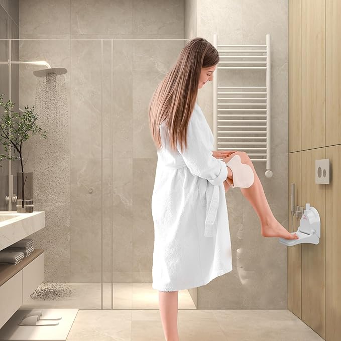 Shower Foot Rest for Shaving Legs with Reusable Suction Cup, Anti-Slip Shower Pedal, Fordable Shower Step with Powerful Suction Cup for Pregnant Woman & Back Pain Sufferers, 319 Pounds