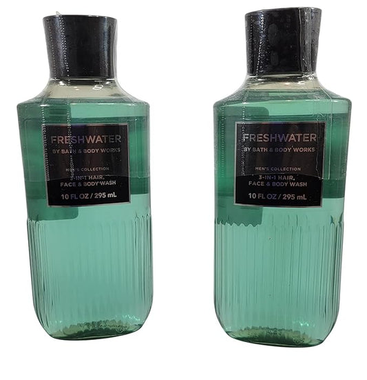 Bath and Body Works Men's Collection Freshwater 2 in 1 Hair and Body Wash 10 Oz. 2 Set.