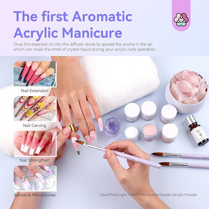 SAVILAND Professional Acrylic Nail Kit with Drill: Beginner's Starter Set with Essential Oil Nail Primer Dehydrator