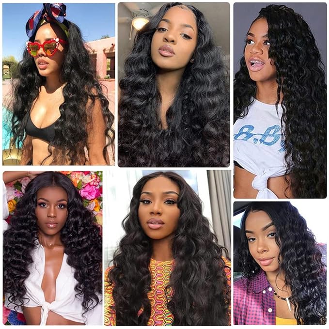 Loose Deep Wave Bundles with Closure Brazilian Virgin Hair Bundles with Closure 22 24 26+18 Inch Long Wavy Natural Black Human Hair 3 Bundles and 4X4 Lace Closure Free Part for Women