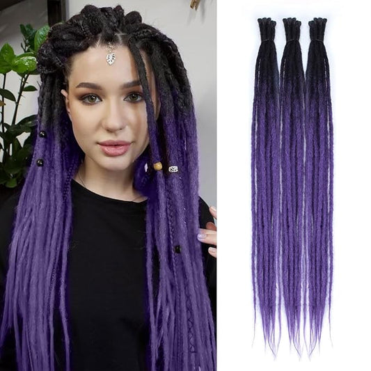 24 In 30 Strands SE Dreadlock Extensions, Ombre Purple Thin 0.6cm Width Synthetic Dreads Extensions, 100% Handmade Dreads Hippie Style Dreadlocks for Woman