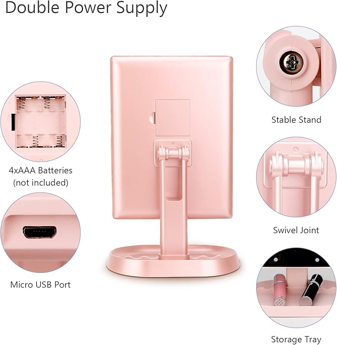deweisn Trifold Lighted Vanity Makeup Mirror with 21 LED Lights,1x/2x/3x Magnification and Touch Screen Dimming,Two Power Supplies Makeup Mirror, Gift for Women
