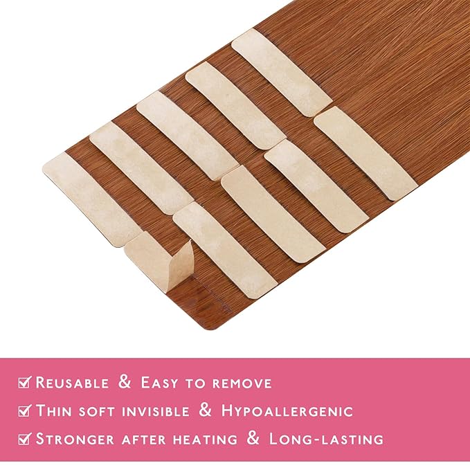 WENNALIFE Tape in Hair Extensions Human Hair Dirty Ginger Tape in Extensions, 10pcs 25g 14 inch Remy Invisible Tape Ins Straight Colored Soft Real Human Hair Tape in Extensions Refill Set Extensions