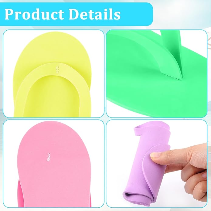 NICEMOVIC 72 Pairs Disposable Pedicure Slippers Foam Disposable Flip Flops Multi Color for Pedicure Sandals Bulk Pedicure Shoes for Women Salon Nail Spa Pedicure