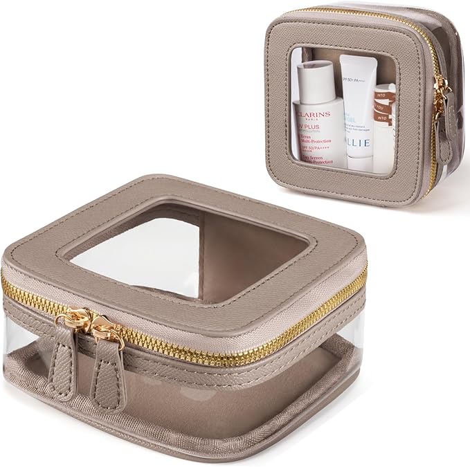 Mini Cosmetic Bag Clear Makeup Bag Small Travel Toiletry Bag with Zipper, Cute Car Cosmetic Case Transparent Makeup Pouch for Purse (Stone)
