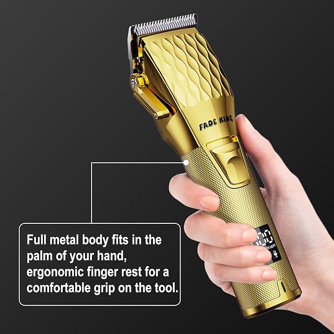 FADEKING® Professional Hair Clippers for Men - Cordless Barber Clippers for Hair Cutting, Rechargeable Hair Beard Trimmer with LED Display & Quality Travel Storage Case (Gold)