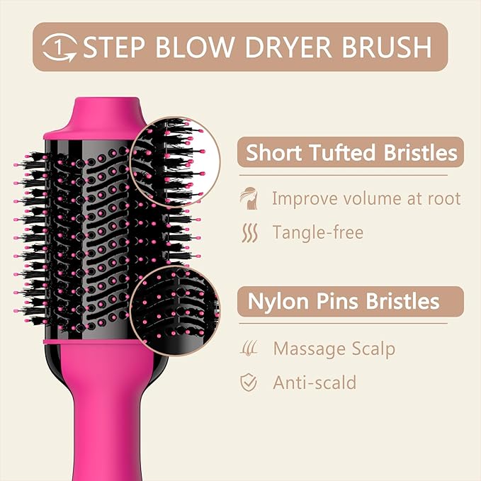 Hair Dryer Brush Blow Dryer Brush in One Upgraded 4 in 1 Hair Dryer and Styler Volumizer with Negative Ion Anti-frizz Ceramic Titanium Barrel Hot Air Brush