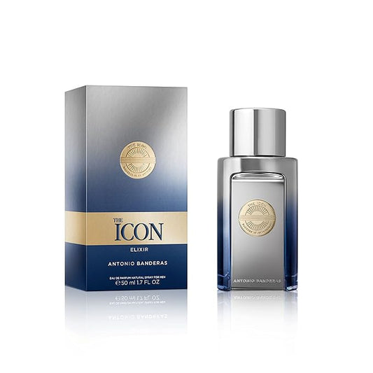 Banderas Antonio The Icon Elixir Eau De Perfume For Men - Long Lasting - Fresh, Elegant, And Sexy Scent - Spicy, Marine, And Woody Notes - Ideal For Special Events - 1.7 Fl Oz