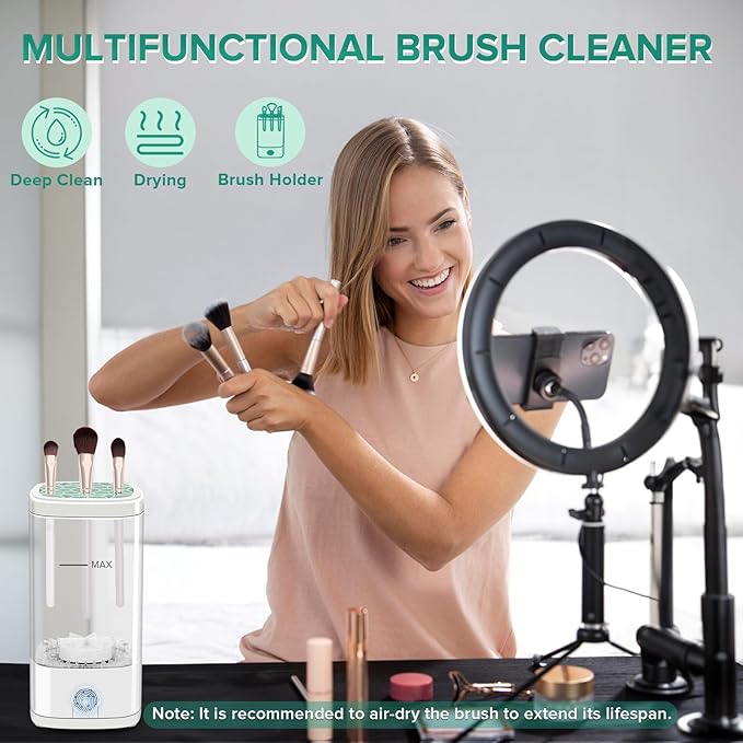 Electric Makeup Brush Cleaner, Multi-Functional Cosmetic Brush Cleaner, Portable Automatic Makeup Brush Cleaning Solution With Dryer-Holder, Charger, USB-C cable, Beauty Gift for Women