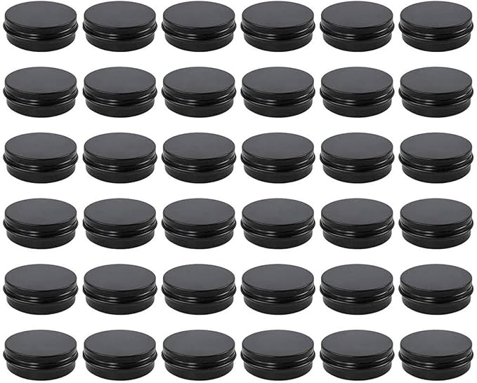 Moretoes 36 Pack Tins, 2 Oz Lip Balm Containers, Black Metal Round Tins Aluminum Cans, Empty Tin with Screw Lids for Salve, Spices or Candies