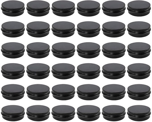 Moretoes 36 Pack Tins, 2 Oz Lip Balm Containers, Black Metal Round Tins Aluminum Cans, Empty Tin with Screw Lids for Salve, Spices or Candies