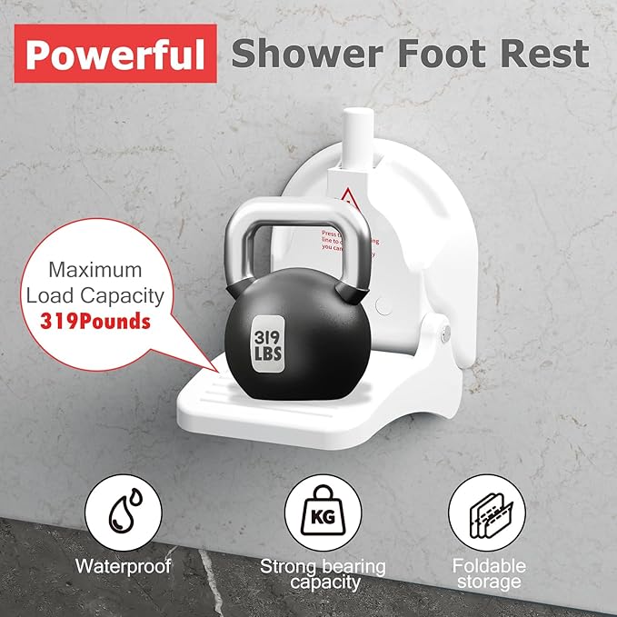 Shower Foot Rest for Shaving Legs with Reusable Suction Cup, Anti-Slip Shower Pedal, Fordable Shower Step with Powerful Suction Cup for Pregnant Woman & Back Pain Sufferers, 319 Pounds