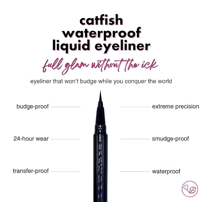 Catfish Liquid Eyeliner, Waterproof Liquid Eyeliner, Long Lasting Makeup with Fine Brush Tip Easy Apply Satin Finish, Smudge-Proof & Transfer-Proof - Blackout (Black)