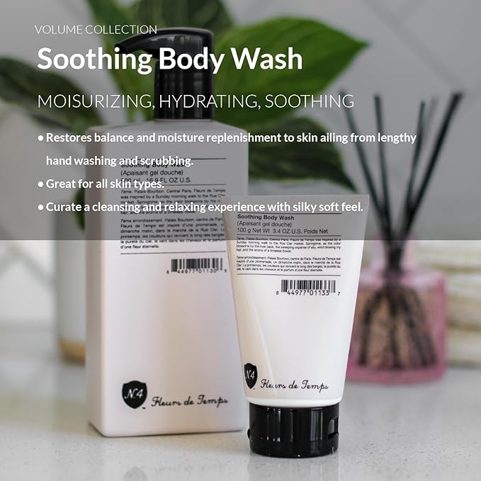 Number 4 Fleurs de Temps Soothing Body Wash. Moisturizing Body Wash with Vitamin E and Oat Extract, 3.4 oz