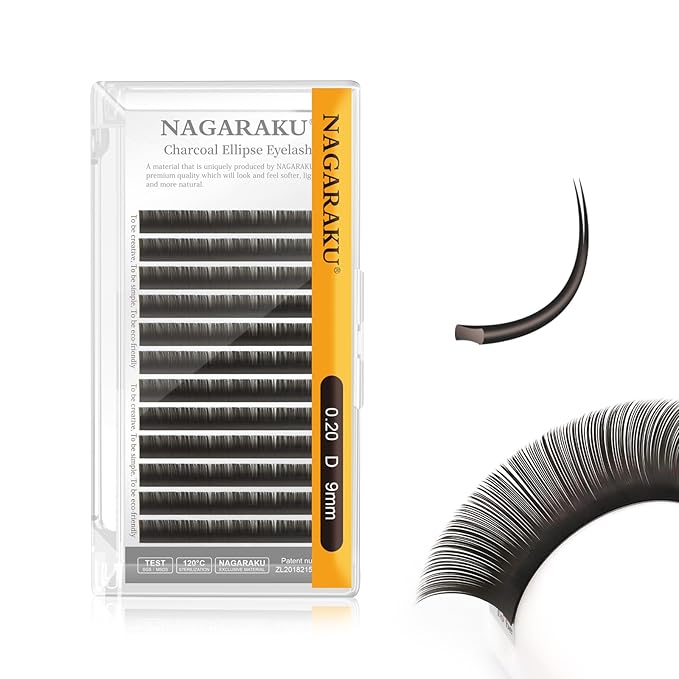 NAGARAKU Double Tips Flat Ellipse Eyelash Extensions Supplies 0.20 D curl 9mm Natural Charcoal Color Faux Mink Super Soft Split Tips Lash Individual Lashes