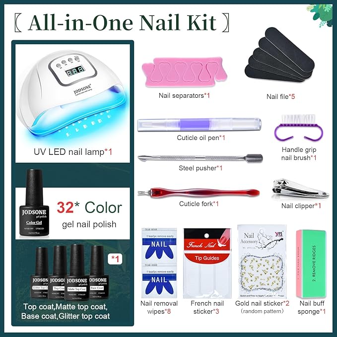JODSONE 32 Colors Nail Polish Set With UV Light Manicure Nail Tools Nail Art Manicure Salon DIY at Home