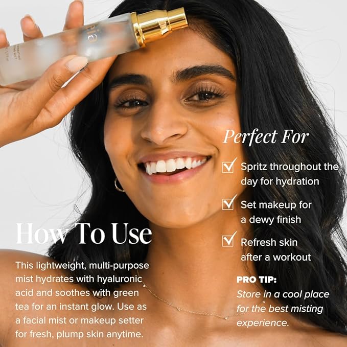 Beia Setting Spray with Hyaluronic Acid for Sensitive Skin - Hydrating Face Mist for Early Morning & Post Shower Glow - Moisturizing Finishing Spray for Makeup - Non Comedogenic Travel Size 0.5 Fl Oz