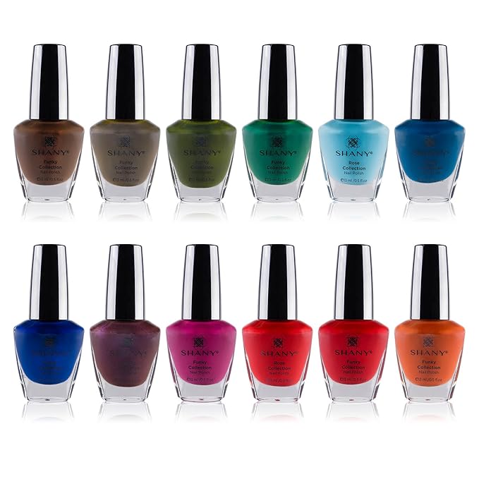 SHANY Nail Polish Set - Nail Lacquer Quick Dry, Full Size, Vibrant, Colorful, Trendy, Semi Glossy, Shimmery, Matte Nail Polish Set - 12 Colors - Funky Collection